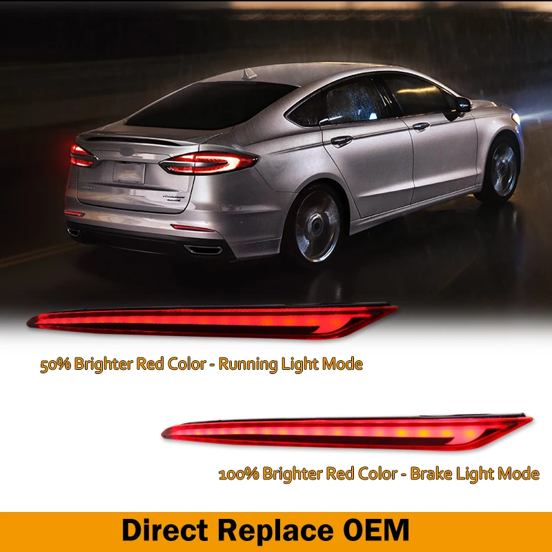 2pcs Car LED Rear Bumper Lamps For Ford Fusion Mondeo 5 MK5 2013 2014 2015 2016 2017 2018 Brake Reflector Fog Lights Turn Signal