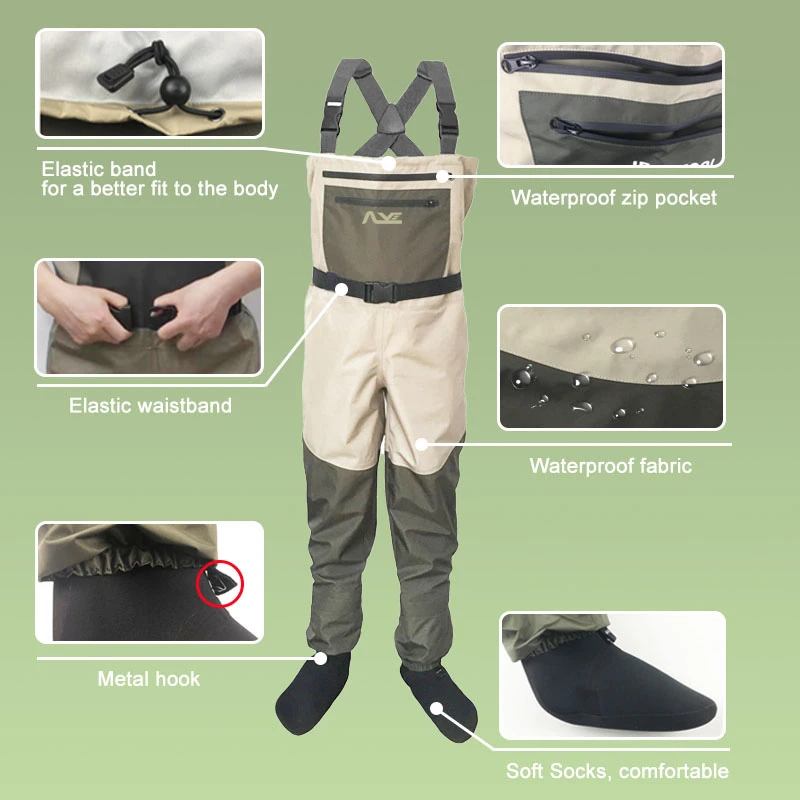 Fishing Waders, Fishing Boots, 3 Layer Waterproof Hunting Fishing Wading Clothes, Rubber or Felt Sole Reef Rock Fishing Shoes