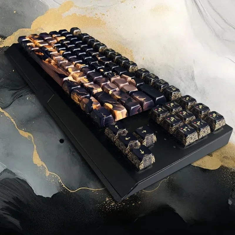 أغطية مفاتيح سوداء مذهبة 124 مفتاحًا PPT Wooting أغطية مفاتيح مخصصة من السيراميك معكوسة من الجانب محفورة لوحات المفاتيح الميكانيكية غير الشفافة أغطية المفاتيح هدية #2