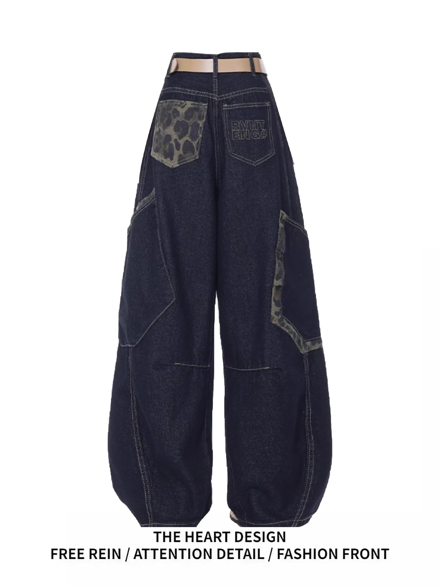 

American Retro Leopard Print Splicing Knife Jeans Women Summer New Design Sensation Silhouette Walking Pants Scythe Pants