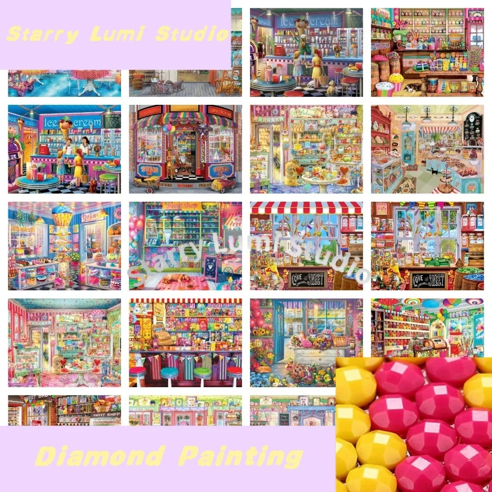 Kits de Pintura de Diamantes 5D DIY, Mosaico de Diamantes, Punto de Cruz, con Diseños de Pastelitos, Panadería, Cuadrados, Redondos, Casas, Paisajes, para Decoración de Pasteles y Bordado