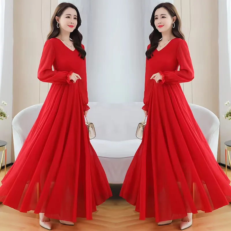 Light Luxury Temperament Solid Color Dress High-End Plus Size Women\'s Spring/Summer French Dress Chiffon Long Dress Purple White