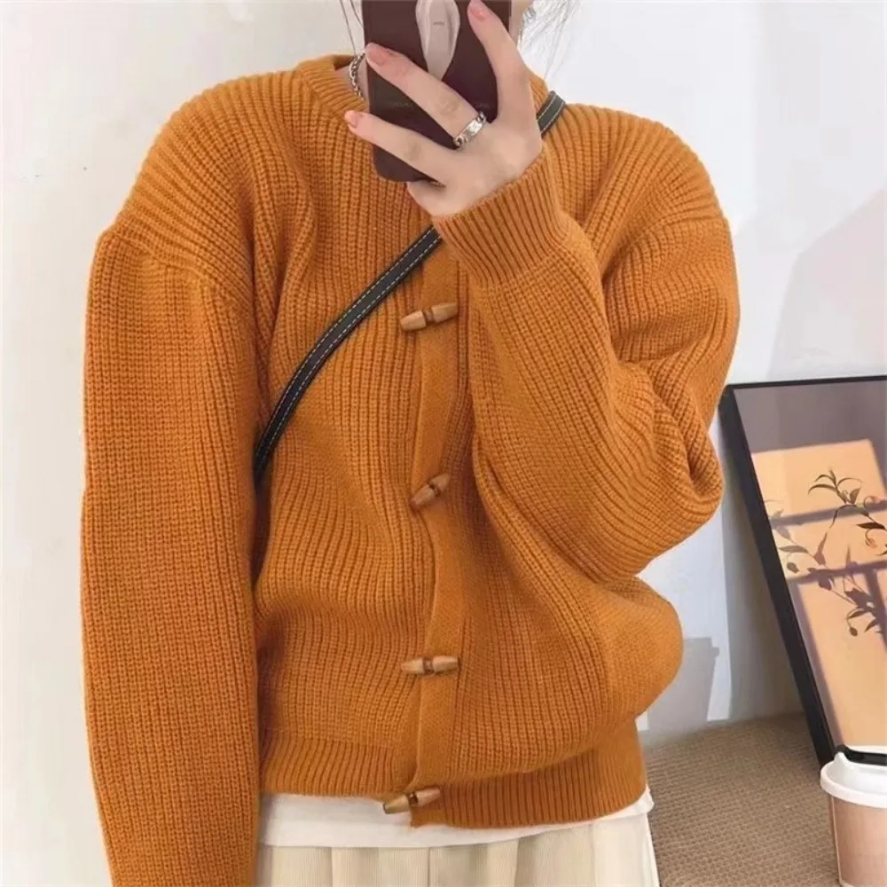 Cowl Button Sweater Female Korean Fashion Female Autumn Winter Loose Knitted Cardigan Jacket Daily Commute OL Coats harajuku