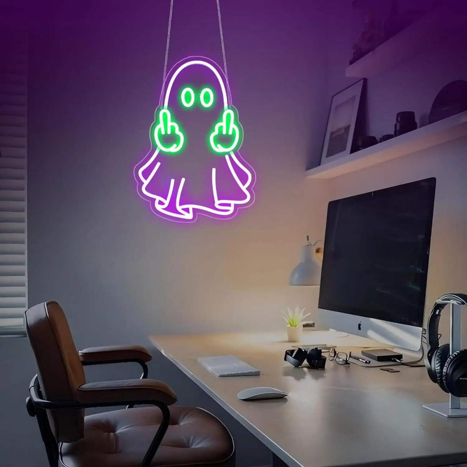 Ghost Neon Sign USB Powered LED Dimmable Neon Lights for Home Bedroom Club Party Bar Shop Room Wall Art Decor Night Light view 3