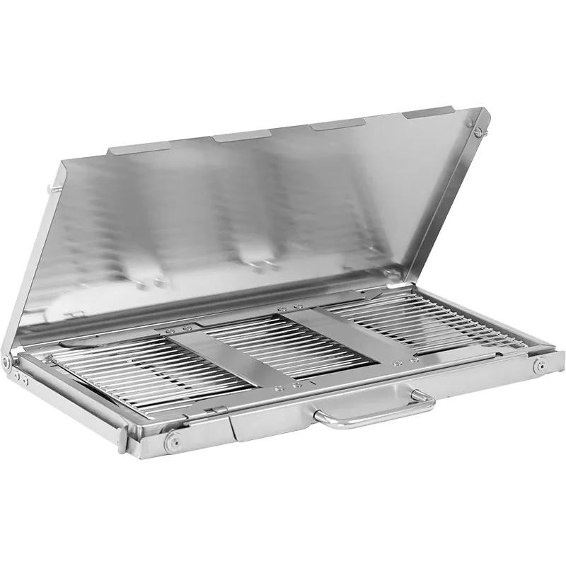 Portable Stainless Steel Outdoor Camping Picnic Travel Tourist Charcoal BBQ Babecue Folding Suitcase Grill Stove Table Set