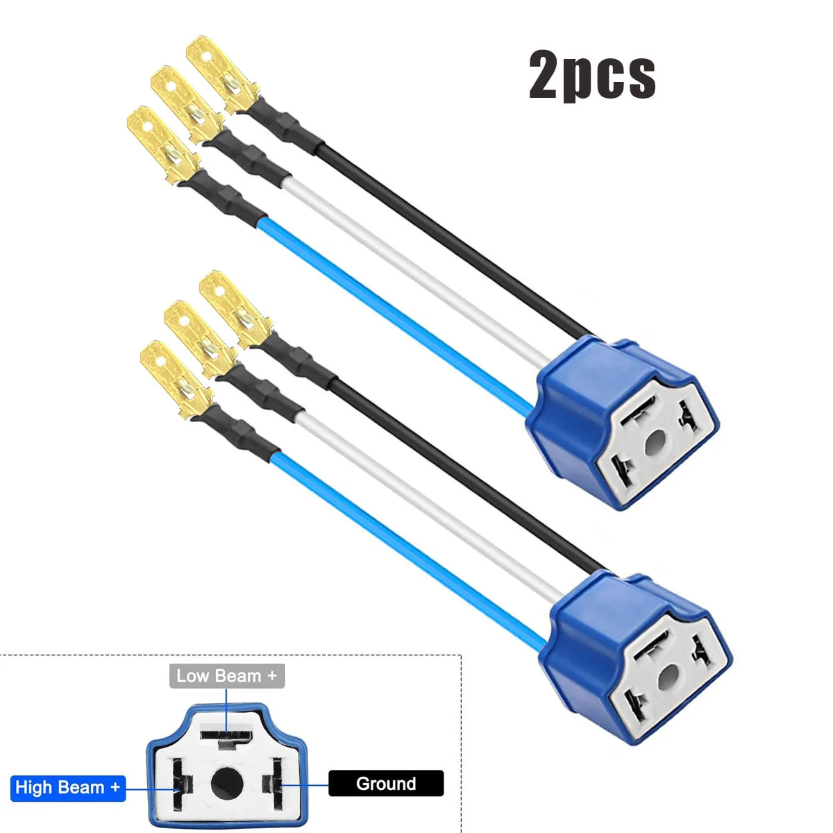 H4 Pigtail Socket Wiring Harness Headlight Plug Heavy Duty14AWG Ceramic Headlight Connector-H4 HB2 9003 (Pack of 2)