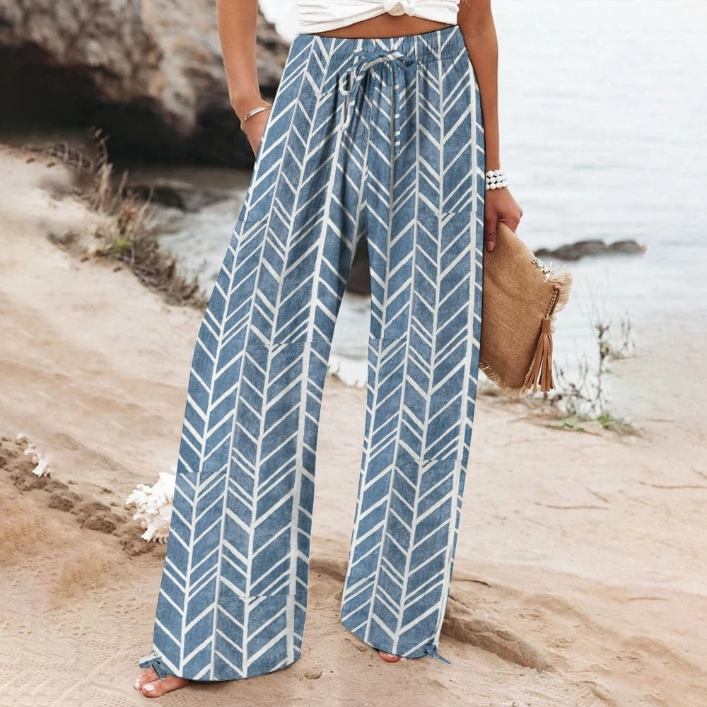 

Blue Drawstring Elastic Low Waist Baggy Sweatpants Women Casual Loose Straight Leg Pants Leisure Summer Streetwear Trousers