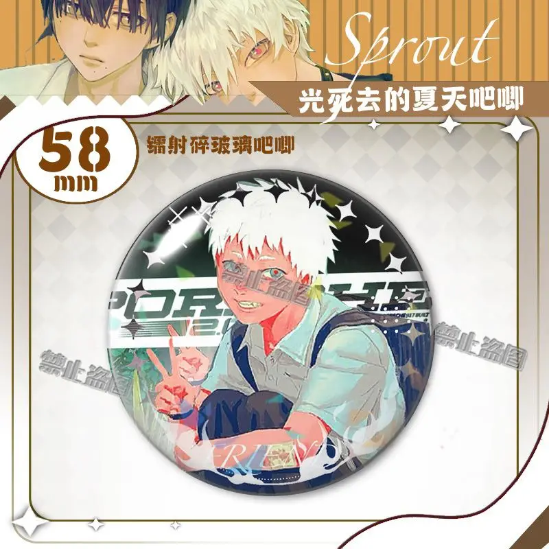 6pcsthe verão hikaru morreu pino redondo snap-in broches para mochila cothes acessórios anime coleção crachá chapéu decoração bonito