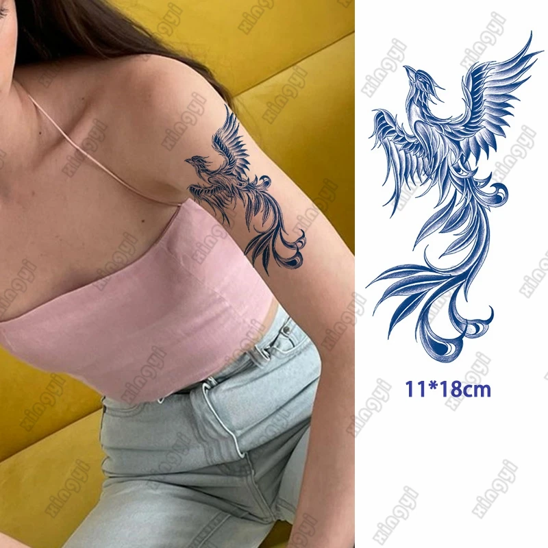 Ink Juice Waterproof Temporary Tattoo Stickers Phoenix Crane Feather Sea Wave Whale Lotus Body Art Arm Fake Tatoo Women Men