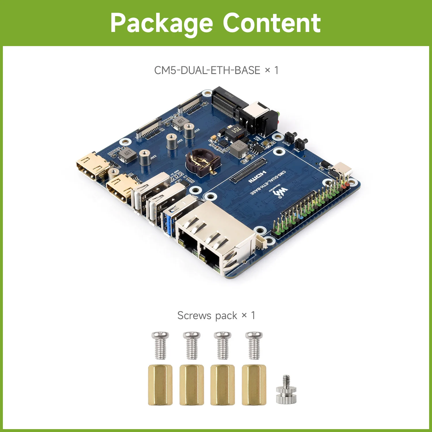 Płytka bazowa Waveshare Gigabit/2.5G Dual Ethernet dla Raspberry Pi CM5, podwójne porty Ethernet RJ45, obsługuje podwójne wyjścia wyświetlacza 4K