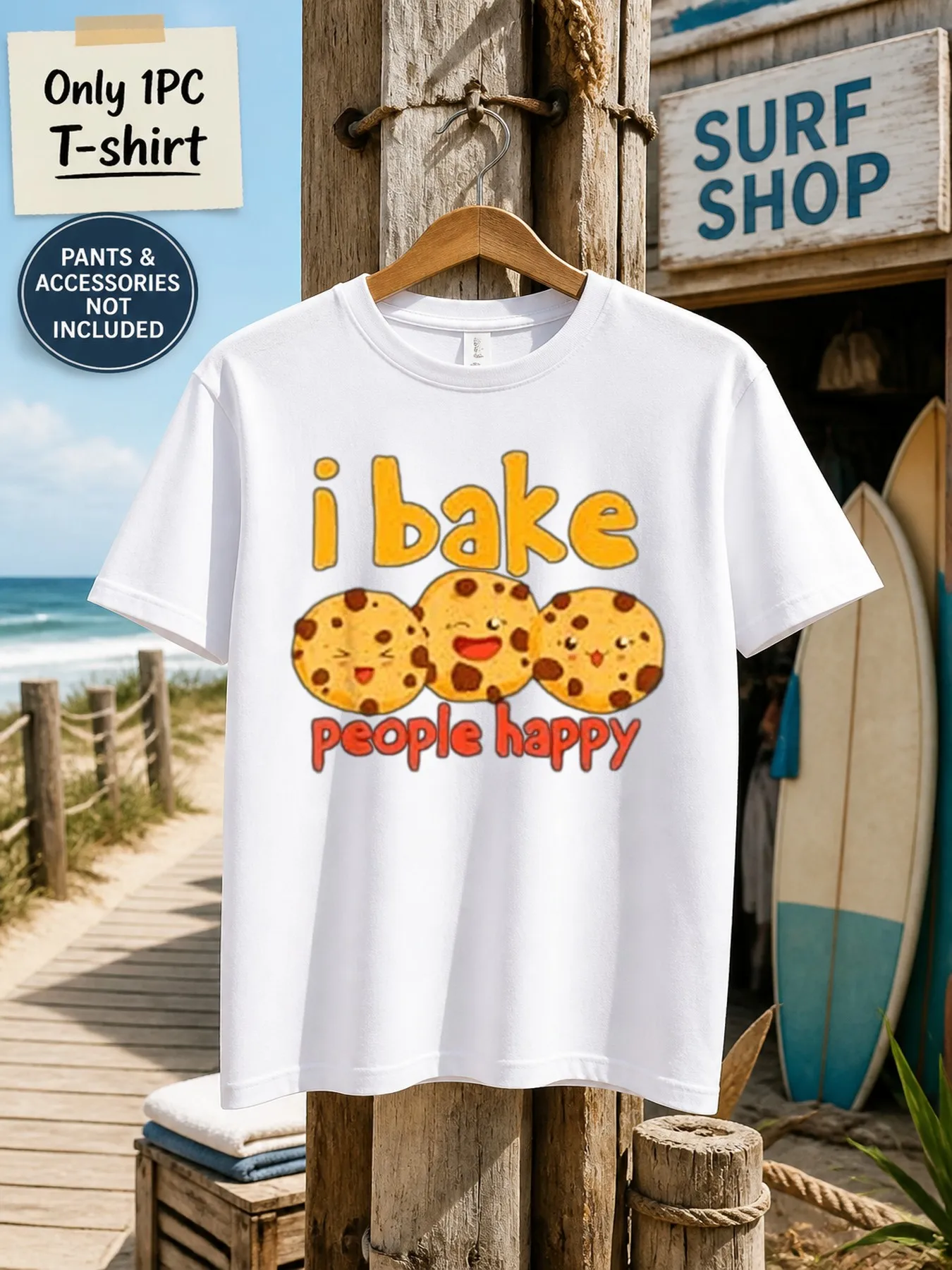 1pc Men'S Graphic T-Shirt I Bake People Happy Short Sleeve Crew Neck [Solely 1pc T-SHIRT]