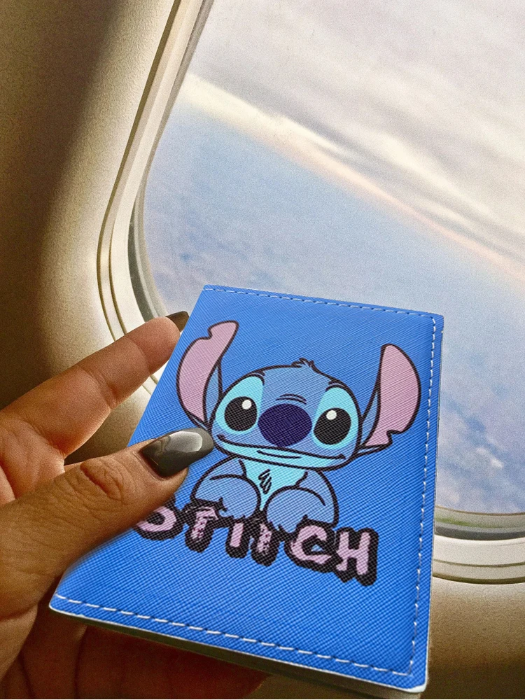 Disney Stitch Boys Passport Cover  Leather Travel Passport Holder For Men Function Business Card Case with 3 card holder