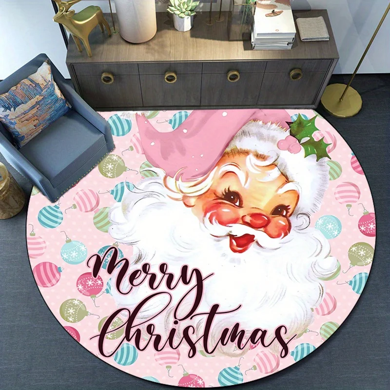 Buon Natale Babbo Natale Tappeto rotondo Vacanza Festivo Palloncini rosa Cartone animato Decorazioni per la camera dei bambini Tappetino antiscivolo