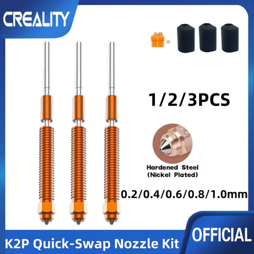 Boquilla Creality K2 Plus de 1/2/3 Uds., Kit de boquillas de intercambio rápido, diseño totalmente metálico de acero endurecido con 0,2/0,4/0,6/0,8/1,0mm para impresora 3D