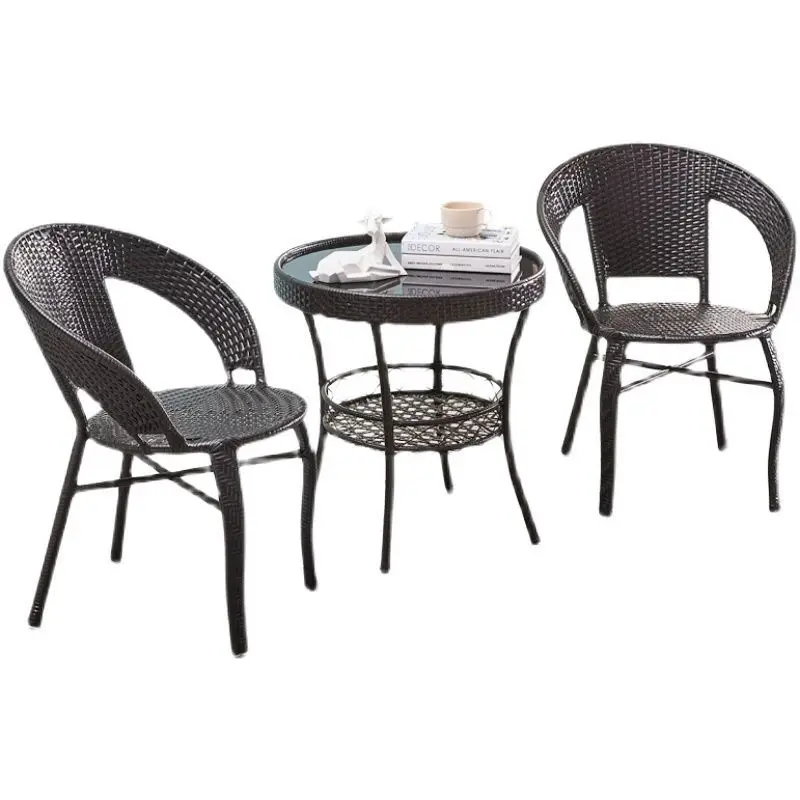 

Комплект для отдыха Teng Chair, двор, двойная труба, плетеный спинный стул виноградной лозы, набор из трех предметов