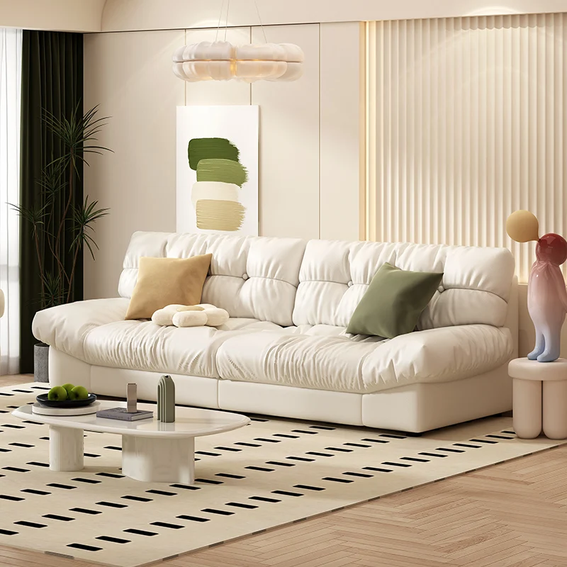 

Modern Casual Sofa Set Cream Style Straight Row For Small Apartment Fabric Material Sponge Filling For Lazy Living