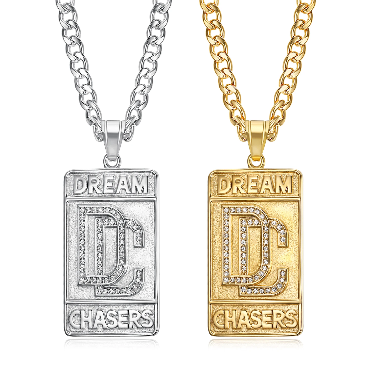 

Men's 18K Gold Plated DC Pendant Necklace Stainless Steel Hip Hop Jewelry for Gift Dream Chasers Non Tarnish
