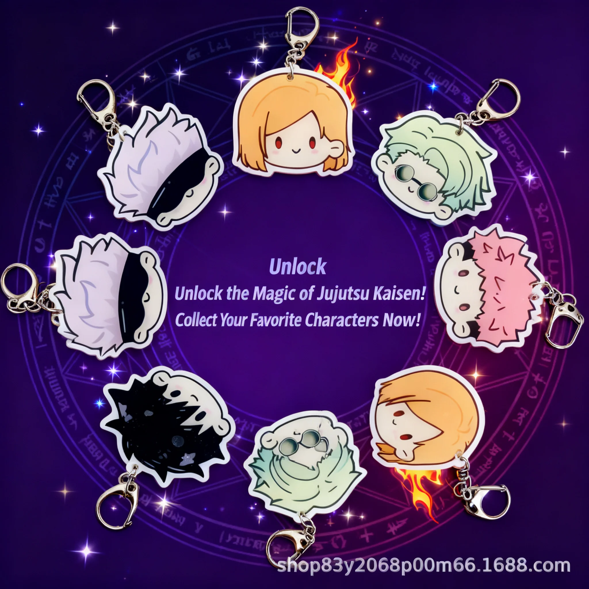 

Брелок-шейкер Jujutsu Kaisen: Аксессуар с подвесками Семь Морей, Кенджиро, Юдзи Итадори, Мегуми Фушигуро, Роза, Сатору Годжо