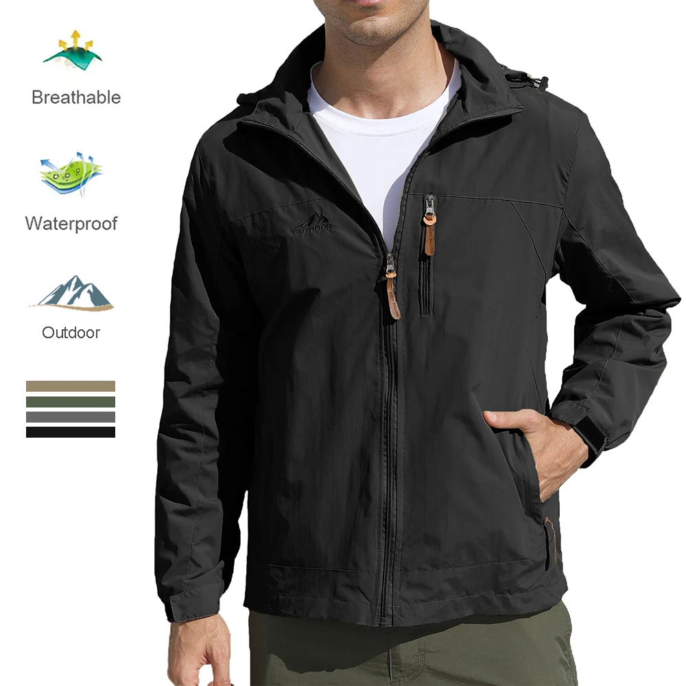 

Autumn New Men's Outdoor Jacket Hooded Windproof Zipper Jackets Camping Hiking Fishing Breathable Waterproof Outwear