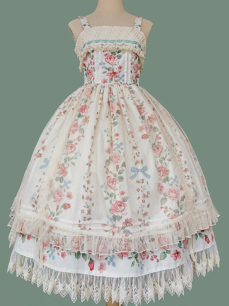 

*Rose Morning Dew * Cotton JSK Mid Length Elegant Lolita Skirt Party Dress By Infanta