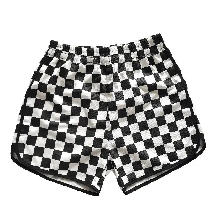 Women Checkerboard Side Split Plaid Shorts Loose Plus Size S-XXL Short Pants Summer Contrast Casual Shorts Femme Punk Cortos