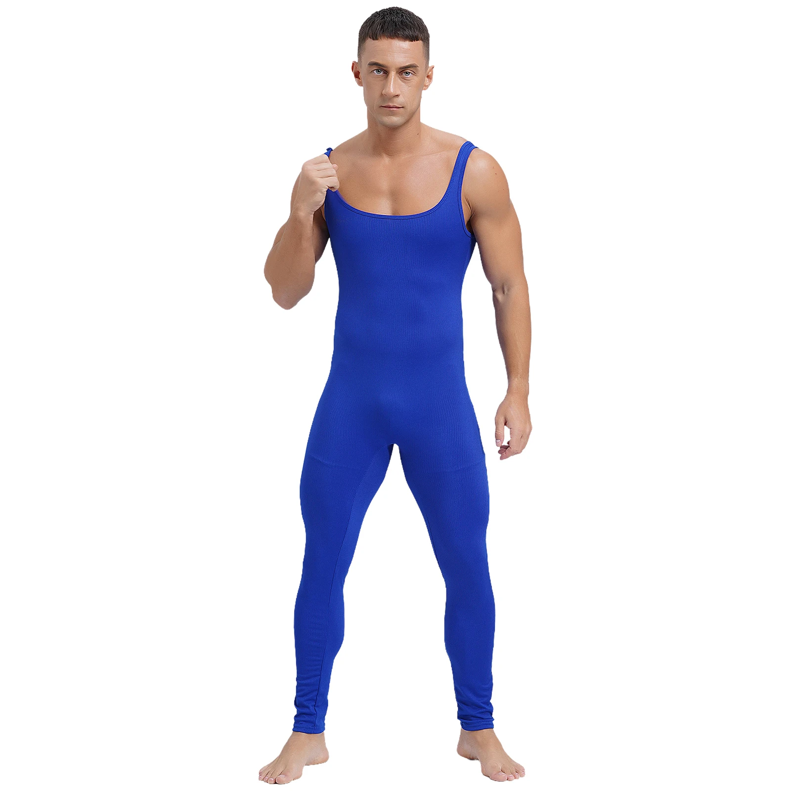Mens Bodybuilding Athletic Jumpsuit Sleeveless Stretchy Soft Long Pants Rompers Solid Color Tank Unitard for Workout Fitness