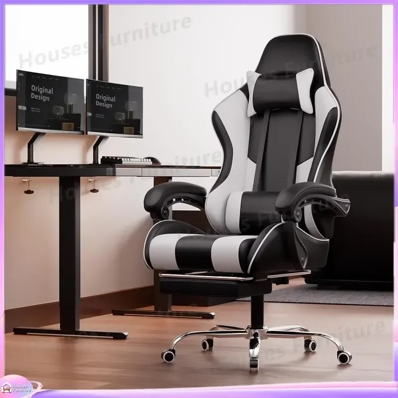 Gaming Chair with Ottoman Microfiber Leather 360° Rotation Reclining Massage Function Ergonomic Office Chair Heavy Duty Metal