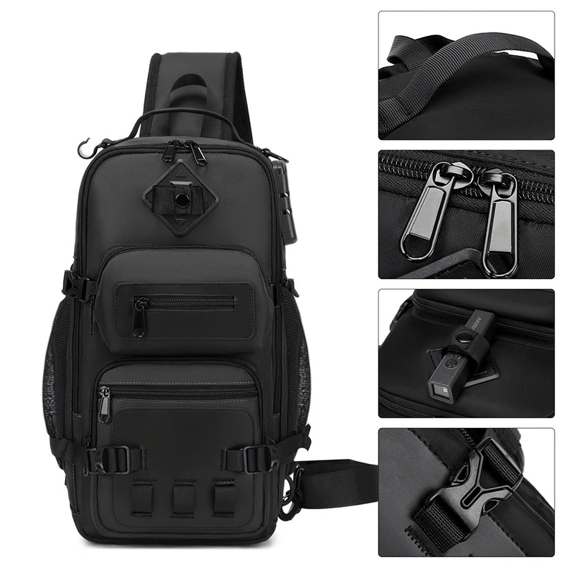 14L Men Chest Bag Outdoor Fishing Camping Hiking Backpack Anti-theft with Combination Lock Bait Gear Storage Kit Crossbody Waist