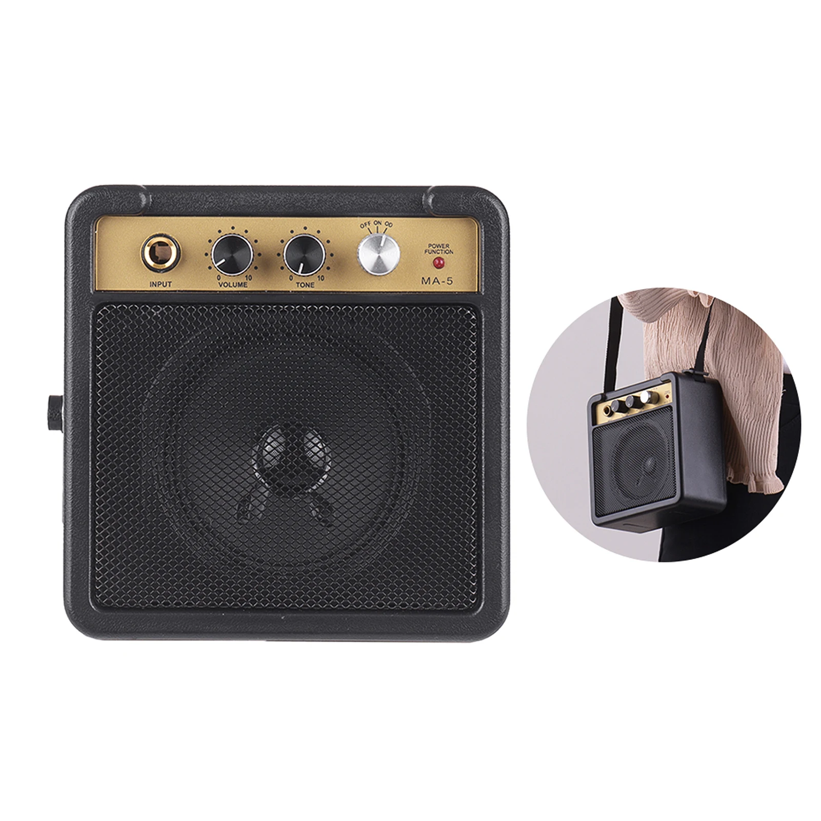 Mini Guitar Amplifier Amp Speaker 5W with 6.35mm Input 1/4 Inch Headphone Output Supports Volume Tone Adjustment Overdrive