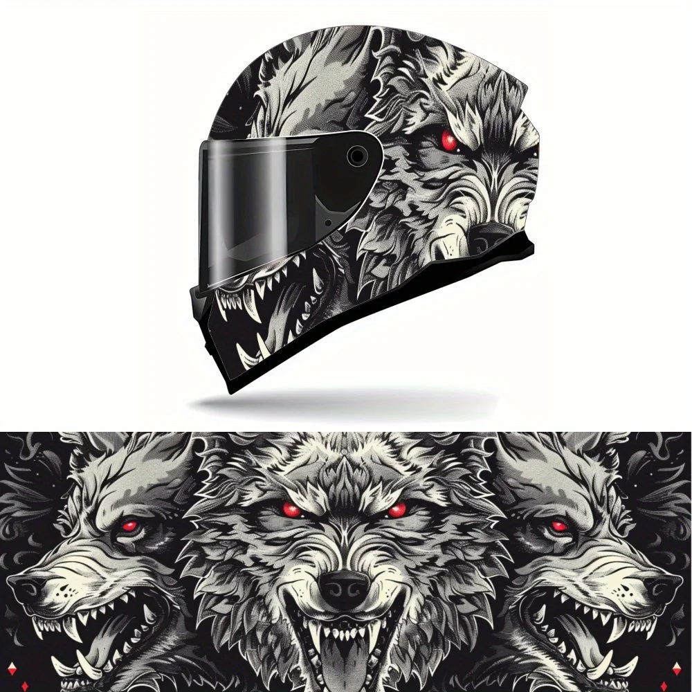 Blood Eyed Wolves in the Night PVC Motorcycle Helmet Vinyl Wrap, Self-Adhesive Waterproof Sticker, Anti-Scratch Decorative Film