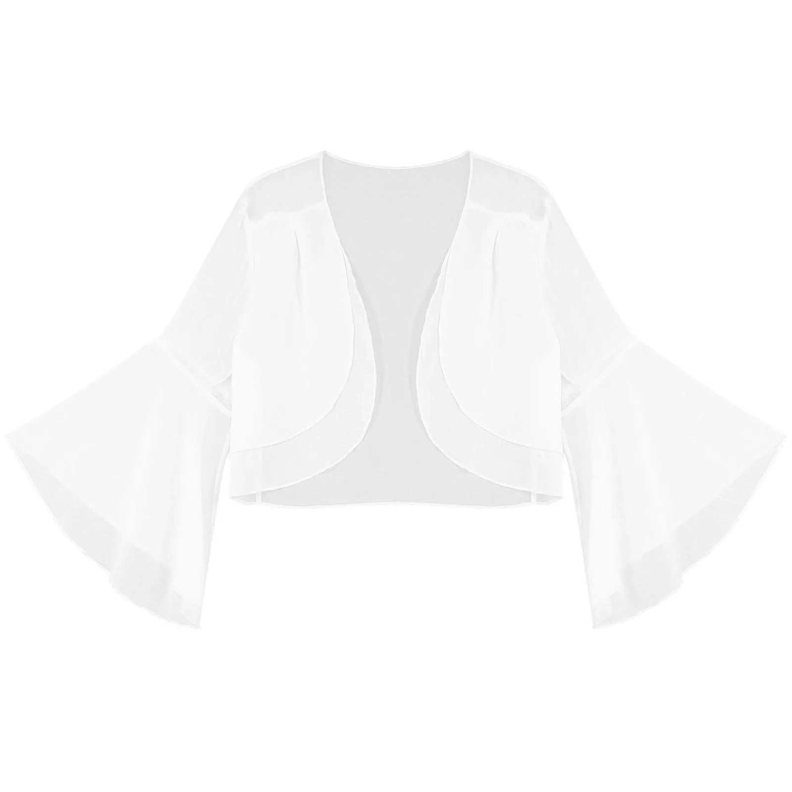 Womens Chiffon Cape Shawls Bell Sleeve Shrug Bolero Cardigan Elegant Short Cardigan Wraps Bridal Chiffon Shrug Tops Wedding Cape