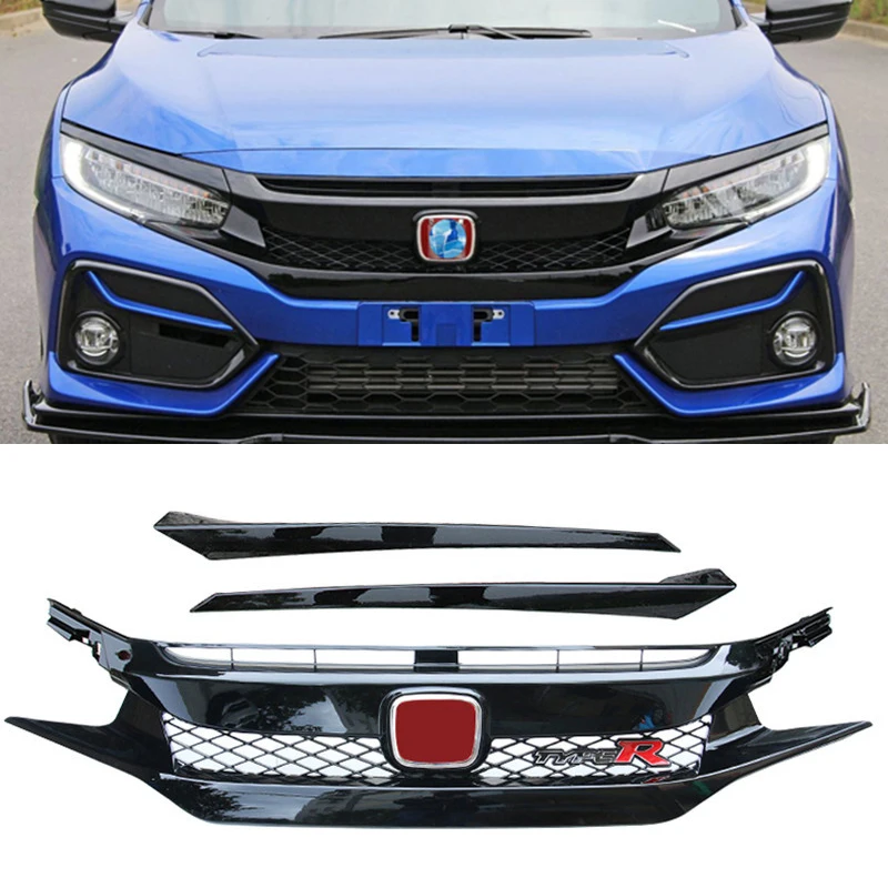 

Глянцевая черная отделка для автомобильной решетки, аксессуары для Honda CIVIC Hatchback, ABS, передний бампер, решетки, комплект для кузова Type-R 2021 2022