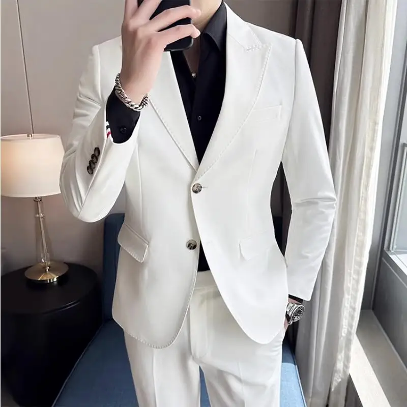 A281White suit men's suit slim fit host casual small suit jacket groom's wedding dress