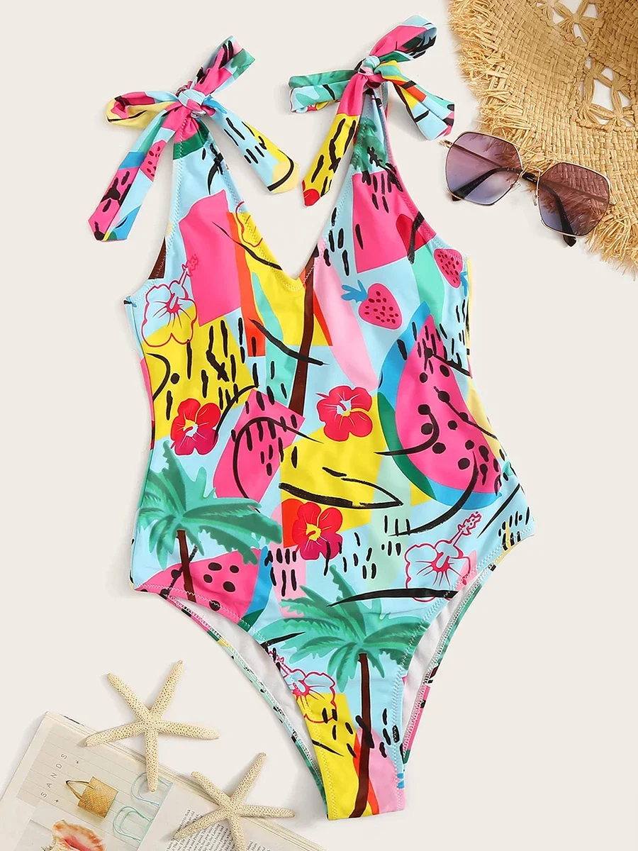 Bañador Sexy con nudo y hombros descubiertos para mujer, traje de baño de una pieza para mujer, traje de baño 2023, ropa de playa para mujer, Monokini