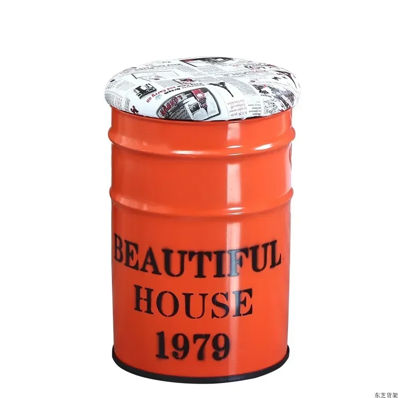 Retro Bar Stool Iron Bucket Stool Storage Home Leisure Thickened Storage Box Industrial Design Comfortable Seating