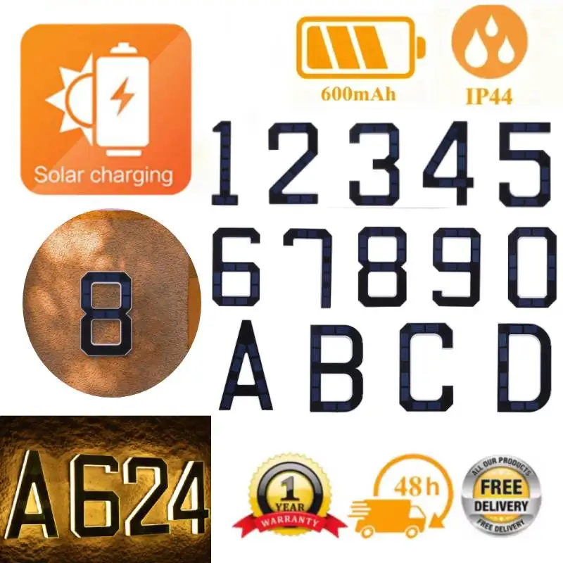 1Pc Solar Lighted Numbers LED Address 17cm Solar Lighted Numbers For Outside Light Up Led Address Welcome Sign IP44 Weatherproof