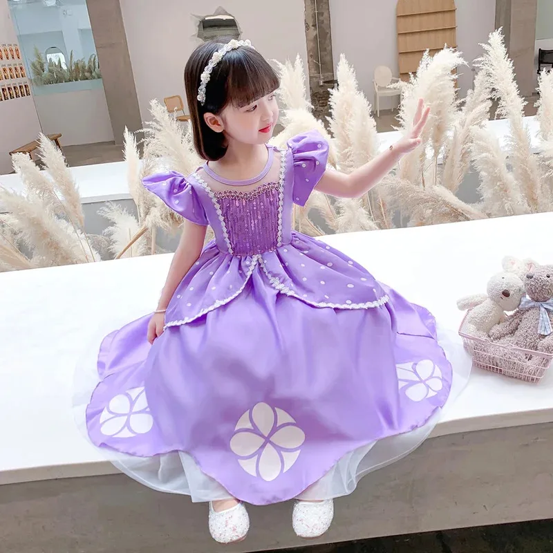 Vestido de princesa Sofía para niñas, disfraz de fiesta de cumpleaños, Vestido morado de verano para niños, Vestido de lujo para Cosplay de Halloween para bebés