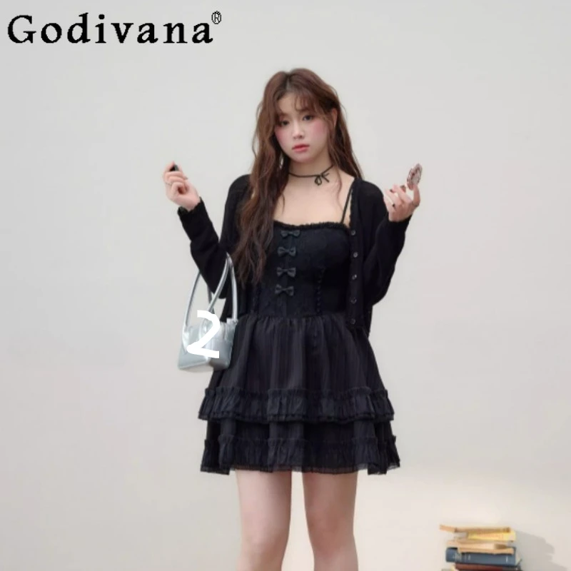 

Большой размер для девочек, ранняя осень, милое платье принцессы на подтяжках с бантом и вырезом на шее, модный свободный универсальный корейский кардиган с длинными рукавами