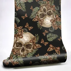 Halloween Skull Wallpaper Floral Peel And Stick Waterproof PVC Home Decor Furniture Refrigerator Cabinet Vinyl Decor