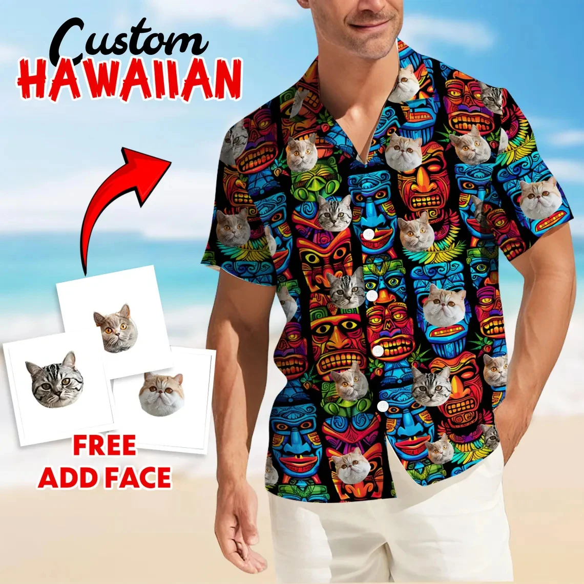 

Face Photo Pet Dog Cat Shirts For Men Clothing Custom 3D Print Hawaii Beach Shirt Top Vintage Clothes Lapel Short Sleeve Blouse
