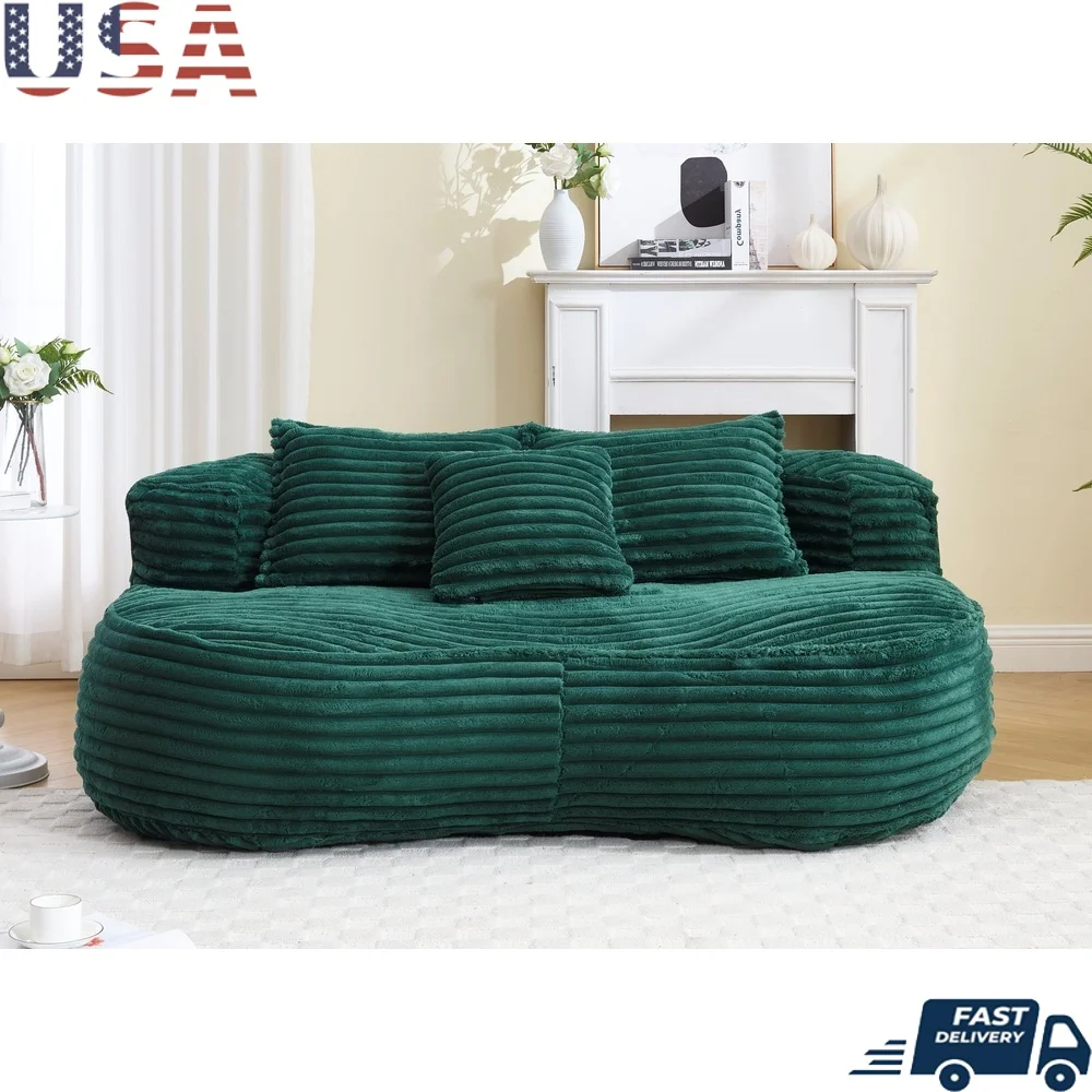 

Durable Corduroy Upholstered Bean Bag Sofa with 3 Pillows Comfortable Lazy Lounger Chair Indoor Relaxation Living Room Bedroom