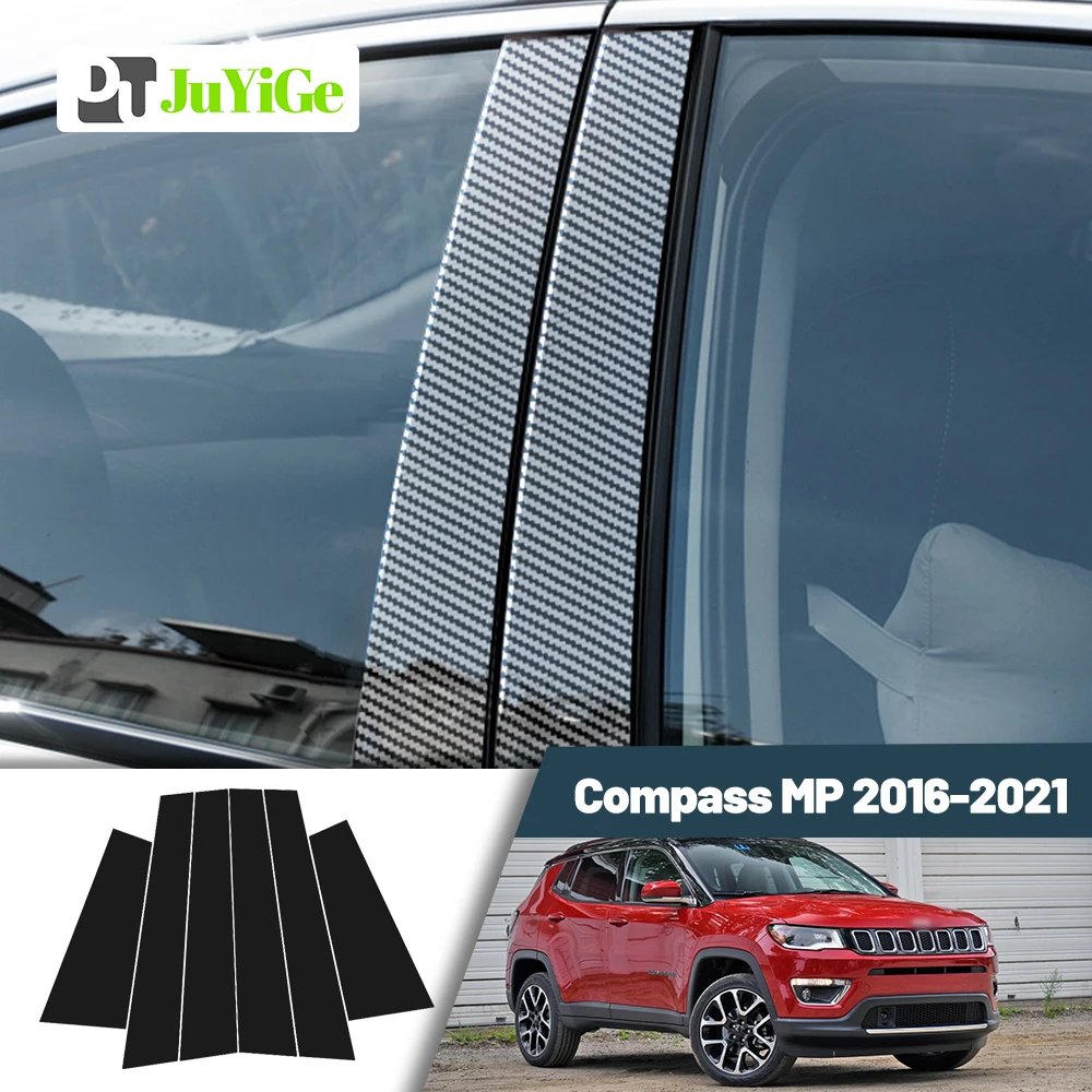 Glossy Black Carbon Fiber Window Door Deal B C Pillar Post Cover Sticker For Jeep Compass MP 2016-2021 2017 2018 2019 2020