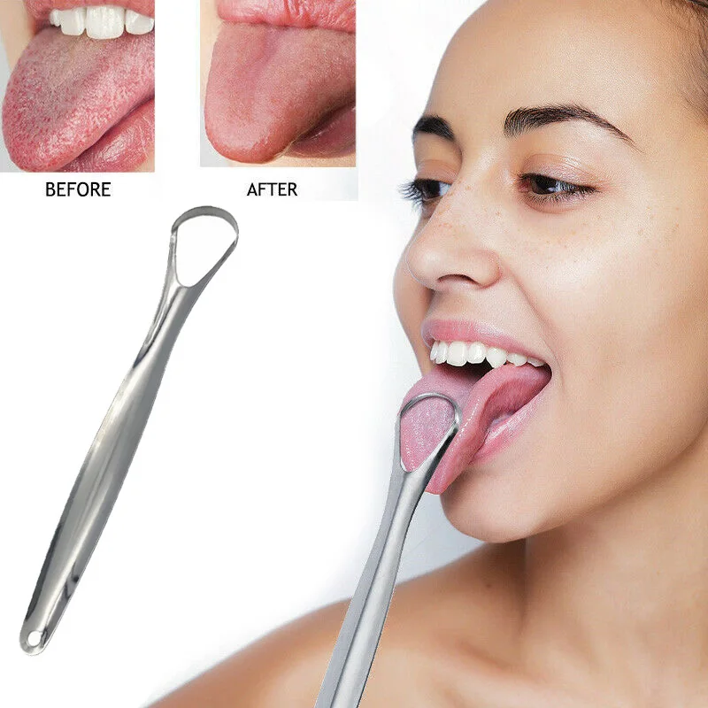 Tongue Scraper Cleaner for Bad Breath Dental Kit  stainless Steel Metal Tongue Brush Surgical Grade Professional Eliminate