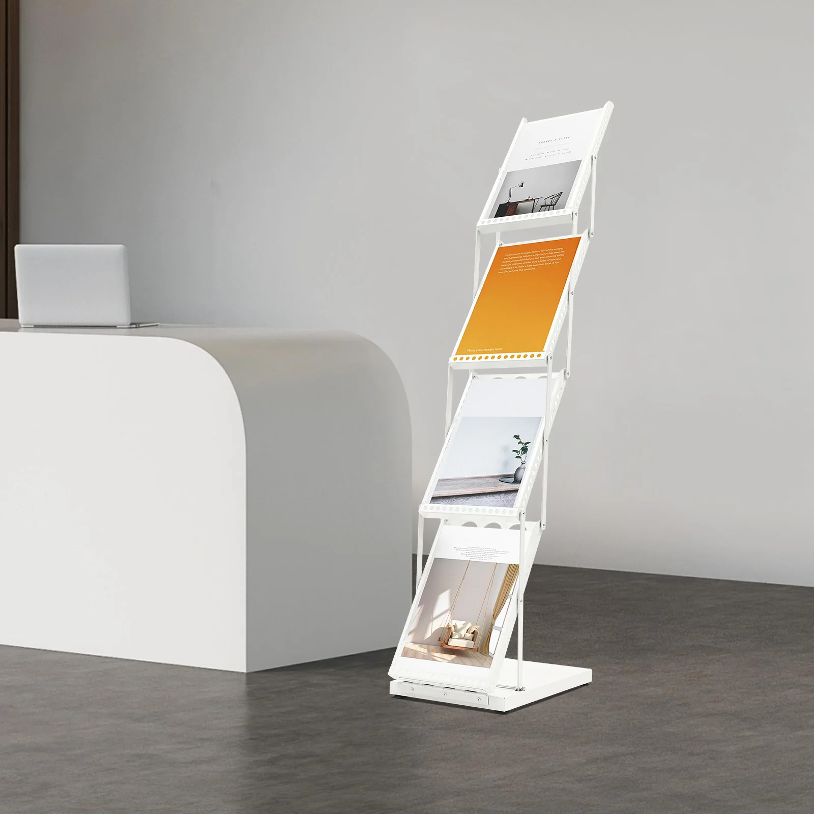 Faltbarer Zeitschriftenständer mit 4 Taschen, A4-Broschürenhalter, tragbarer Ausstellungsständer für Messen und Fachmessen – Detail 3