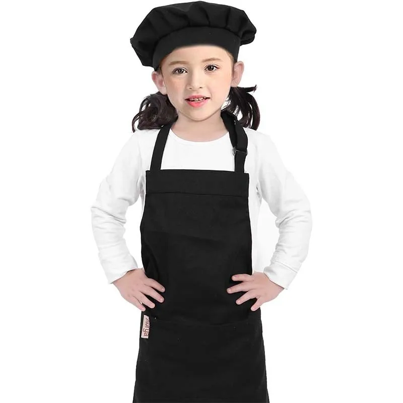 

2 Pcs/Set Children Apron Painting Cooking Kids Baking Apron Hat Chef Hat Print Smock Pinafore Play and Clean Accessories aprons
