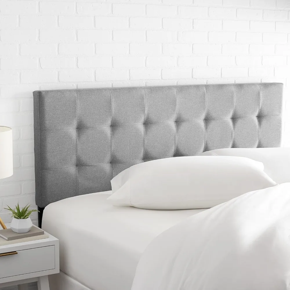 

Queen Size Headboard, Grayh, Faux Linen Upholstered Tufted Headboard