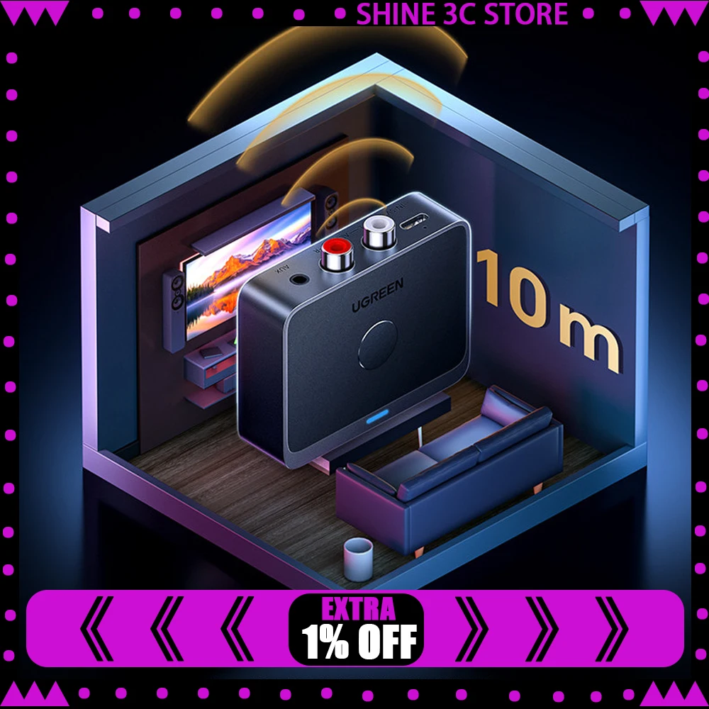 

UGREEN BT505 AUX Bluetooth Receiver LDAC AAC Hi-Fi 3.5mm Jack 2RCA RCA Audio Bluetooth 6.0 Adapter Receivers 15h For Car Speaker