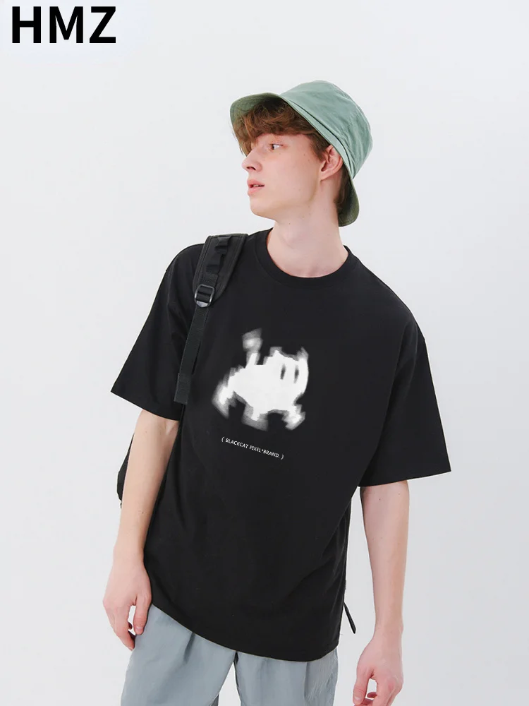 

HMZ T-Shirt Streetwear Men Cat Graphic T Shirt Summer Casuals Tshirt Daily Hip Hop Harajuku Tops High Street Couple Cotton Tees