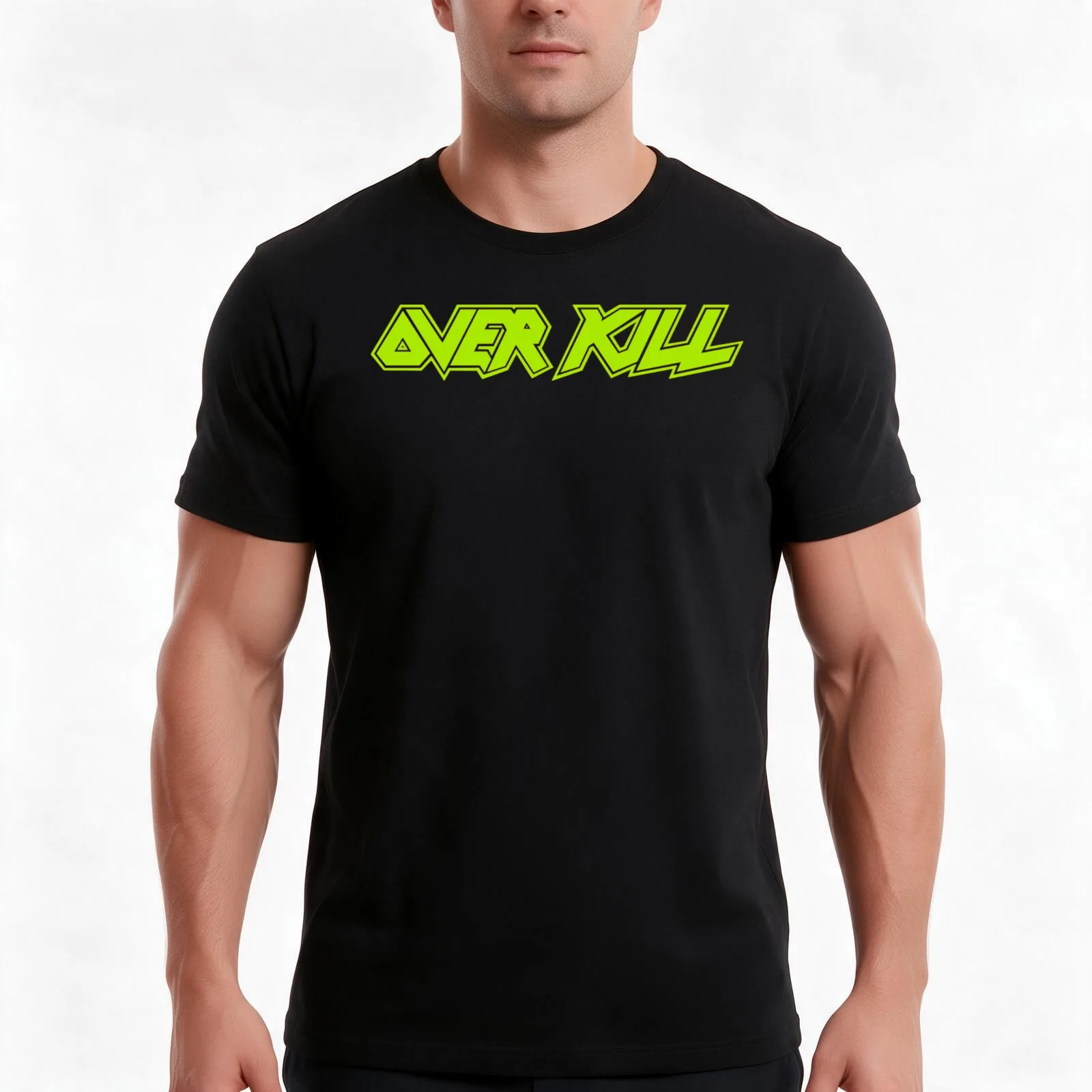 Overkill (Transparent) Green T-Shirt, Summer Casual Cotton Tee, Oversized Streetwear Tops, Vintage Graphic Print, 100% Cotton