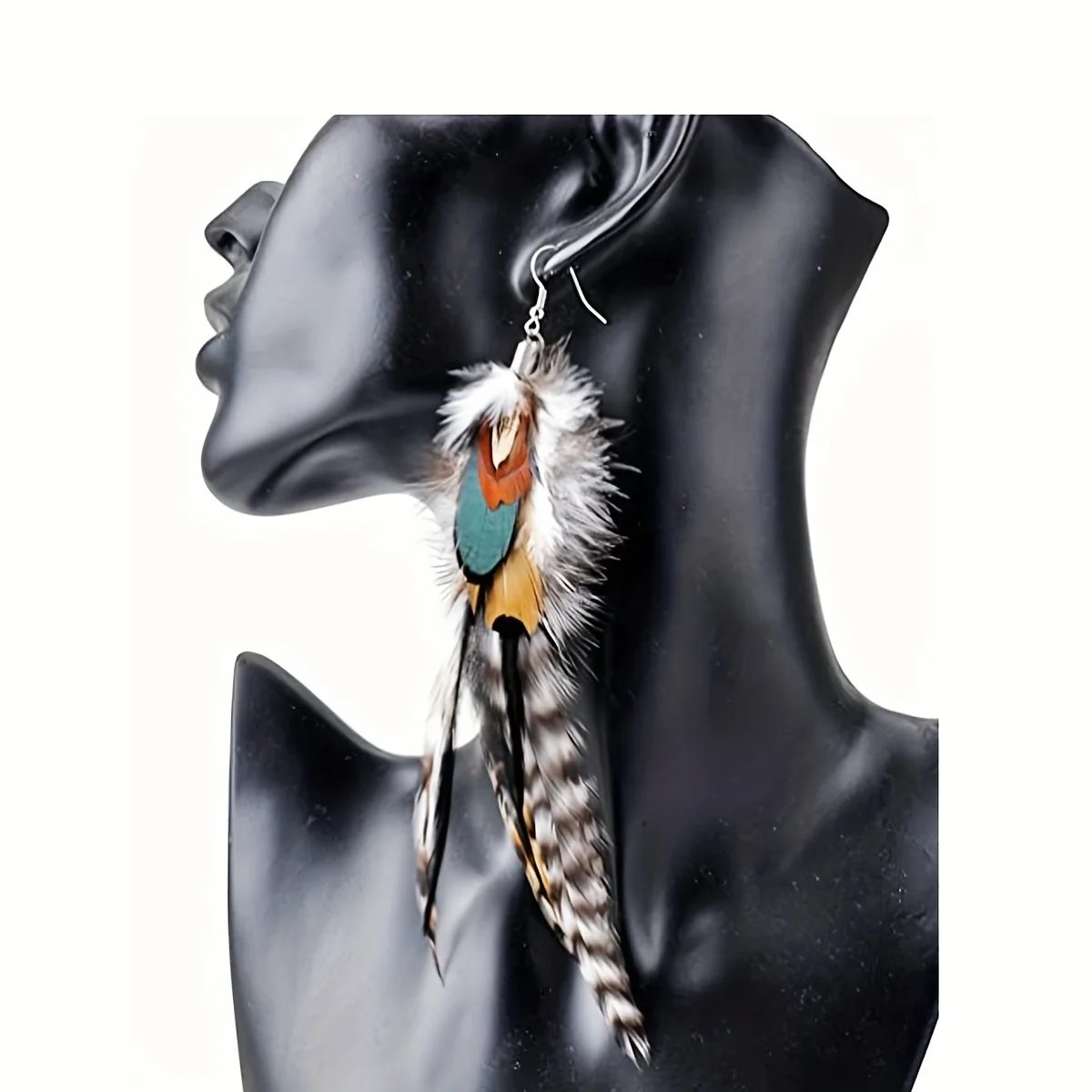 Bohemian Style Multicolor Pheasant Feathers Dangle Earrings for Women and Girls